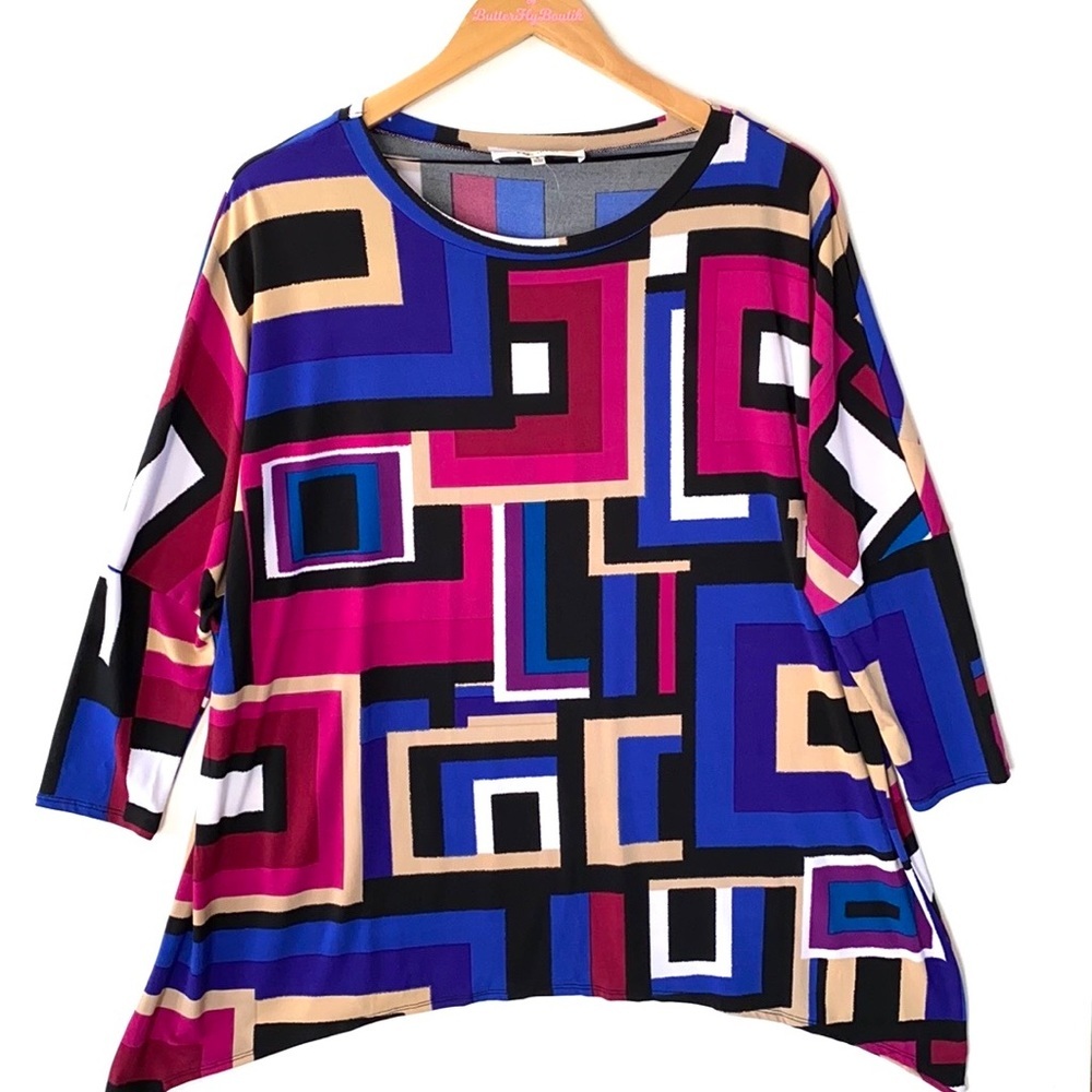 Jones Studio Colorblock 3/4 sleeve‎ top, Sz S, NWT